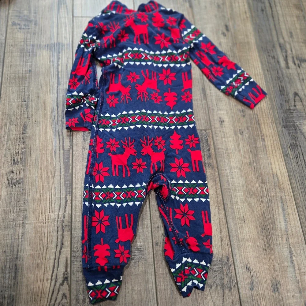 Hanna Andersson Kids Reindeer Snowflake One Piece‎ Zip Pajama Sleepwear 6-12 Mo